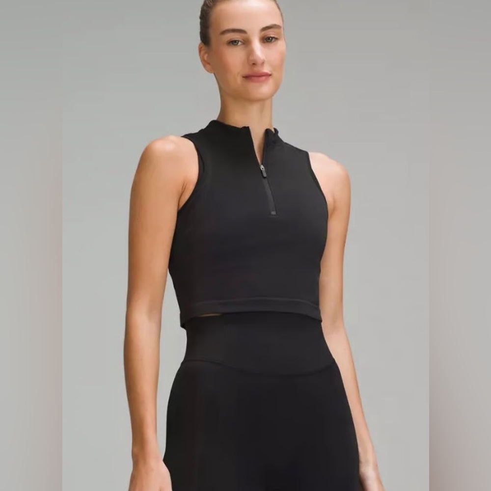 LULULEMON- NWT black tight fit lined half zip tank - Picture 4 of 8